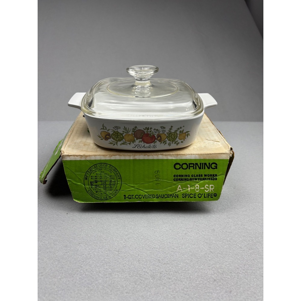 Vintage CorningWare Spice O Life 1 Qt Casserole Dish A-1-8-SR Pyrex Lid Box NOS